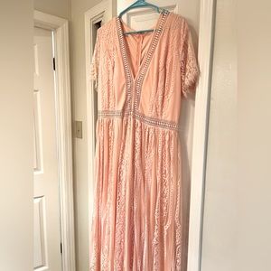 Pink lace maxi dress